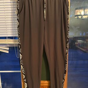 🌼Brown Joggers with Snake Print Trim